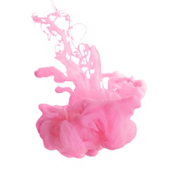 Photo of Splash of pink ink on grey background