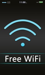 Free WiFi. Gadget display with text and symbol, illustration design