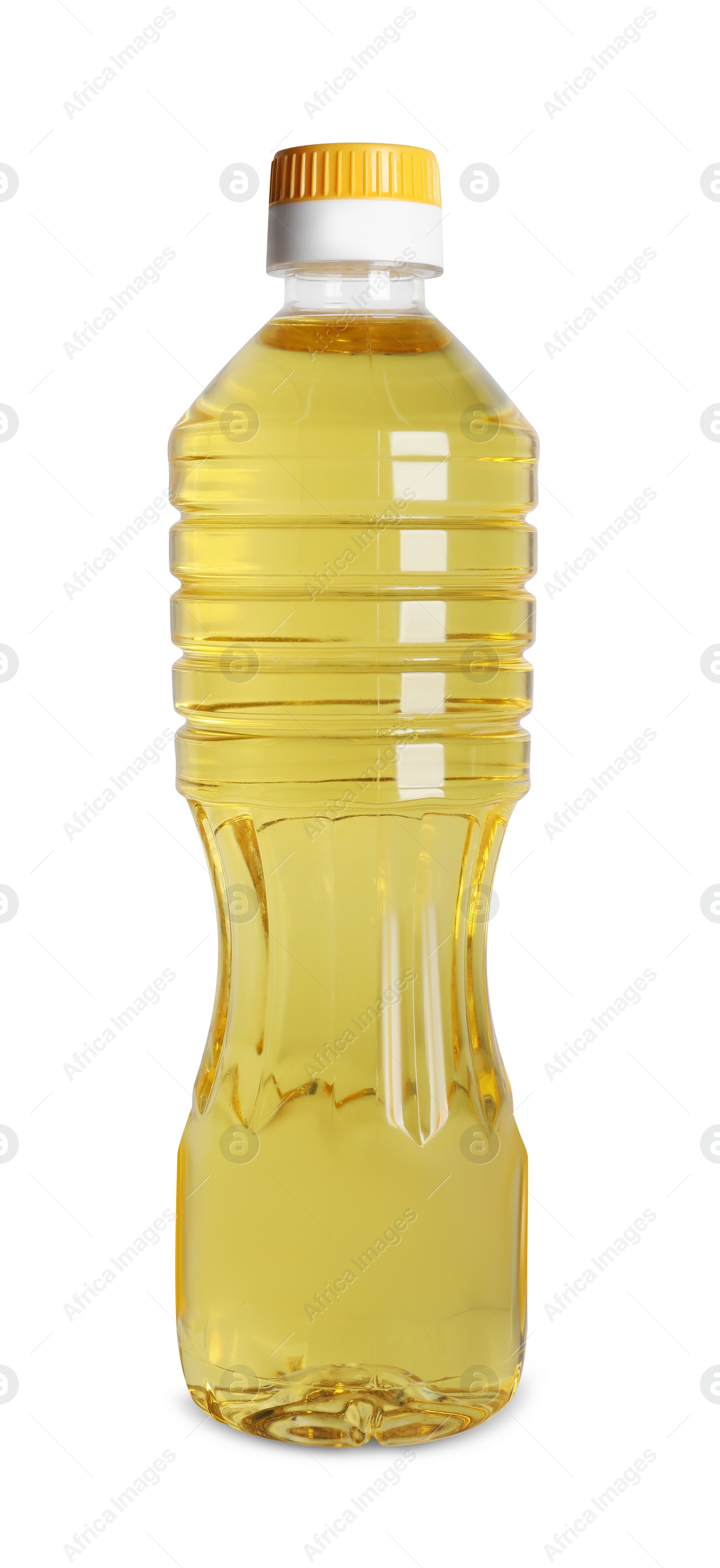 Photo of Bottle of cooking oil on white background