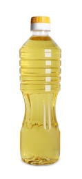 Photo of Bottle of cooking oil on white background