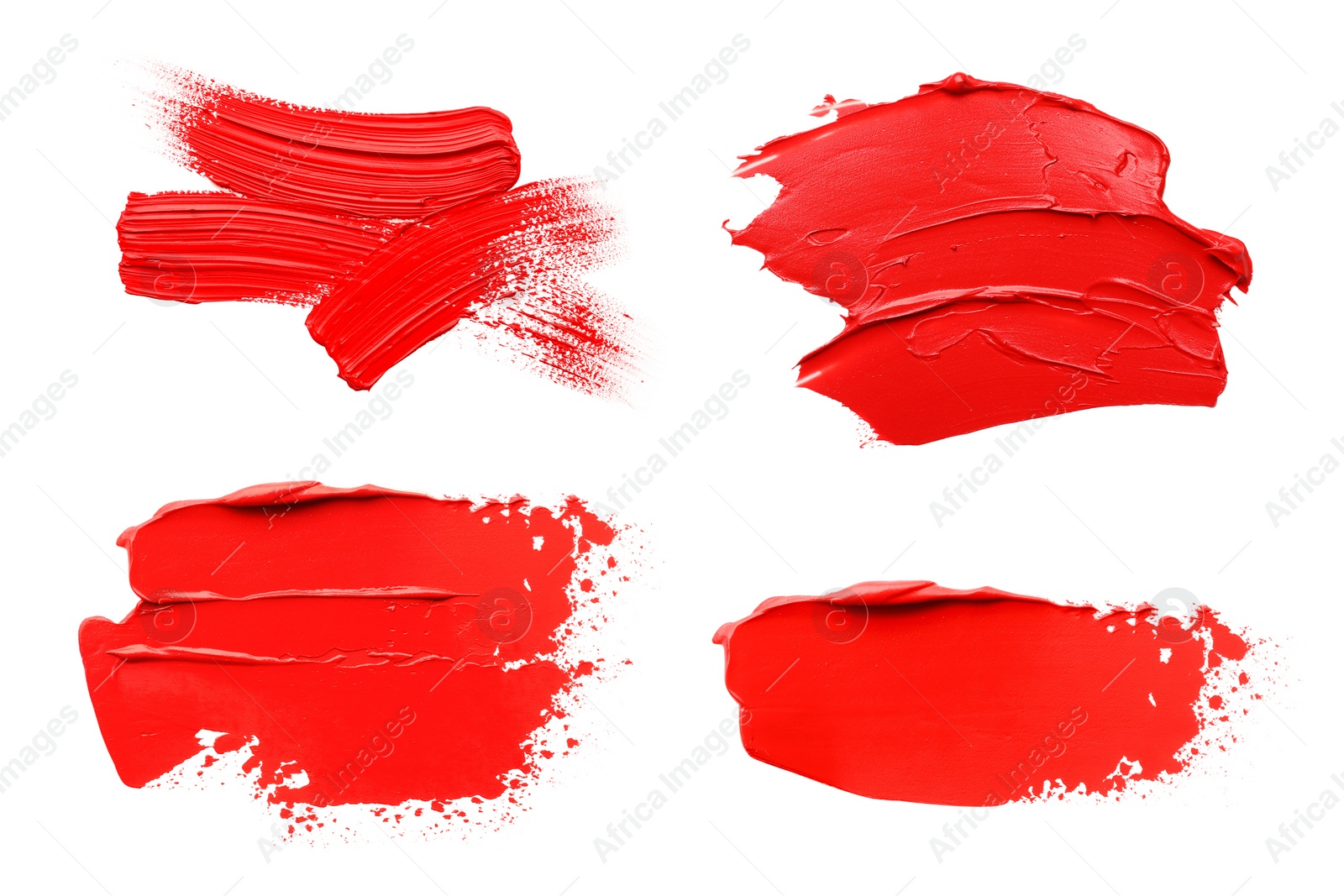 Image of Red oil paint strokes isolated on white, top view