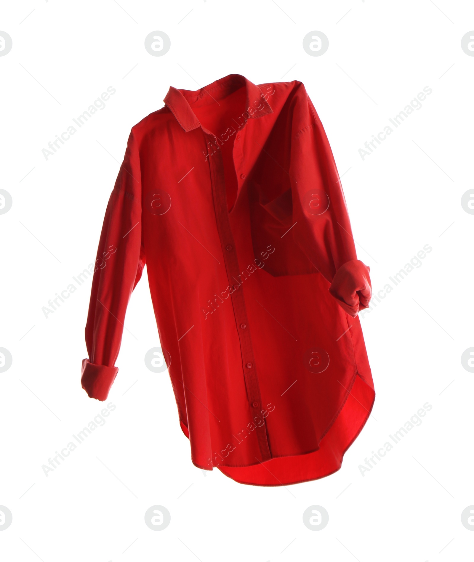 Photo of Red shirt isolated on white. Stylish clothes