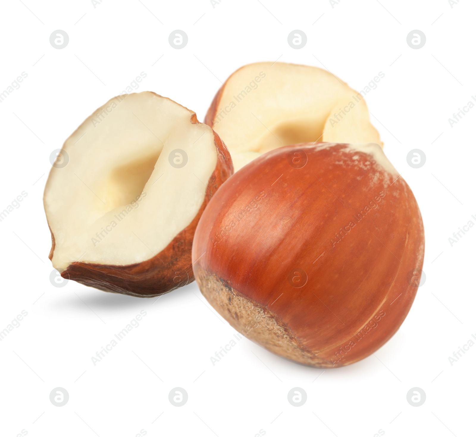 Image of Tasty organic hazelnuts on white background. Healthy snack