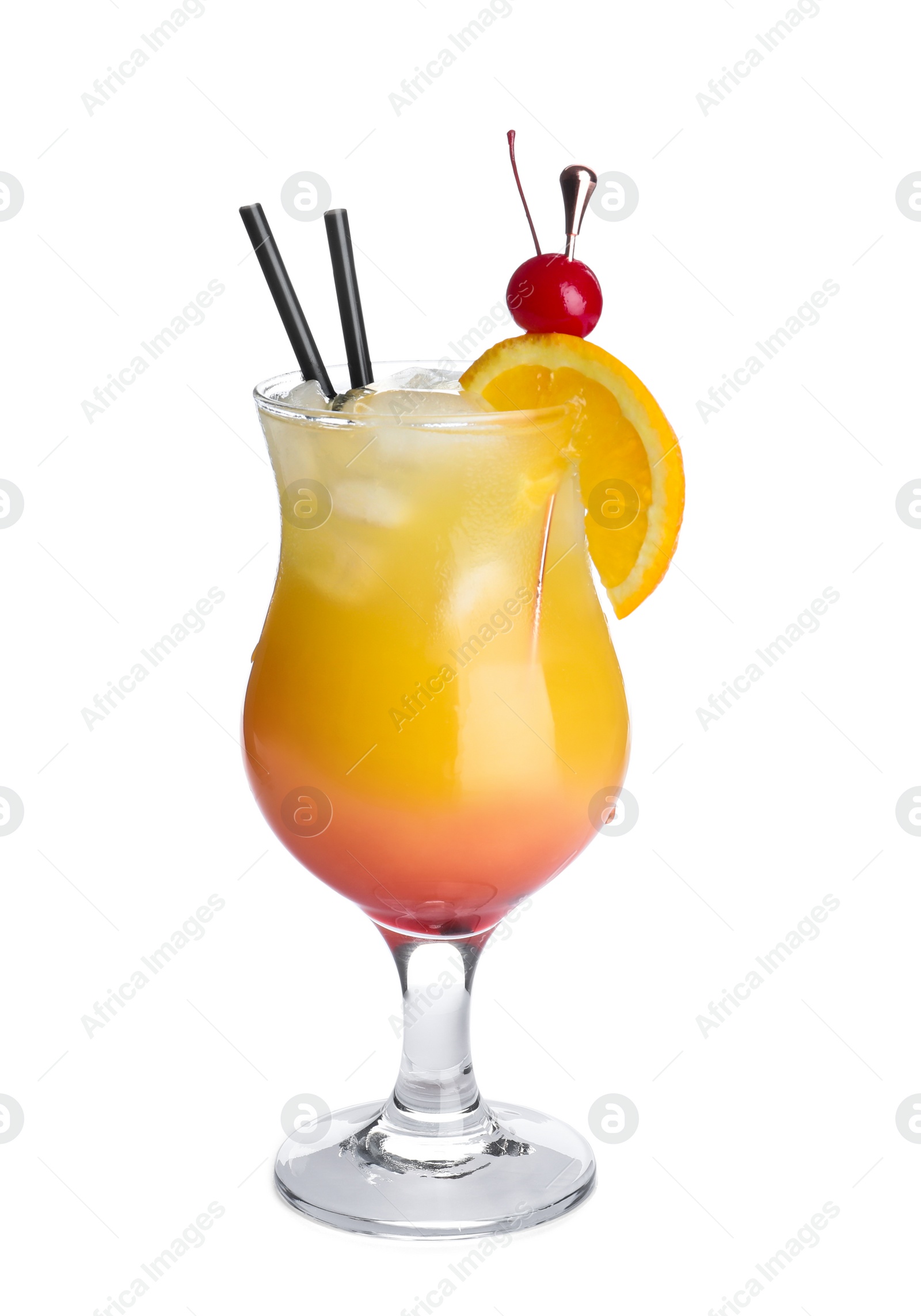 Photo of Glass of cocktail Sex on the Beach, white background