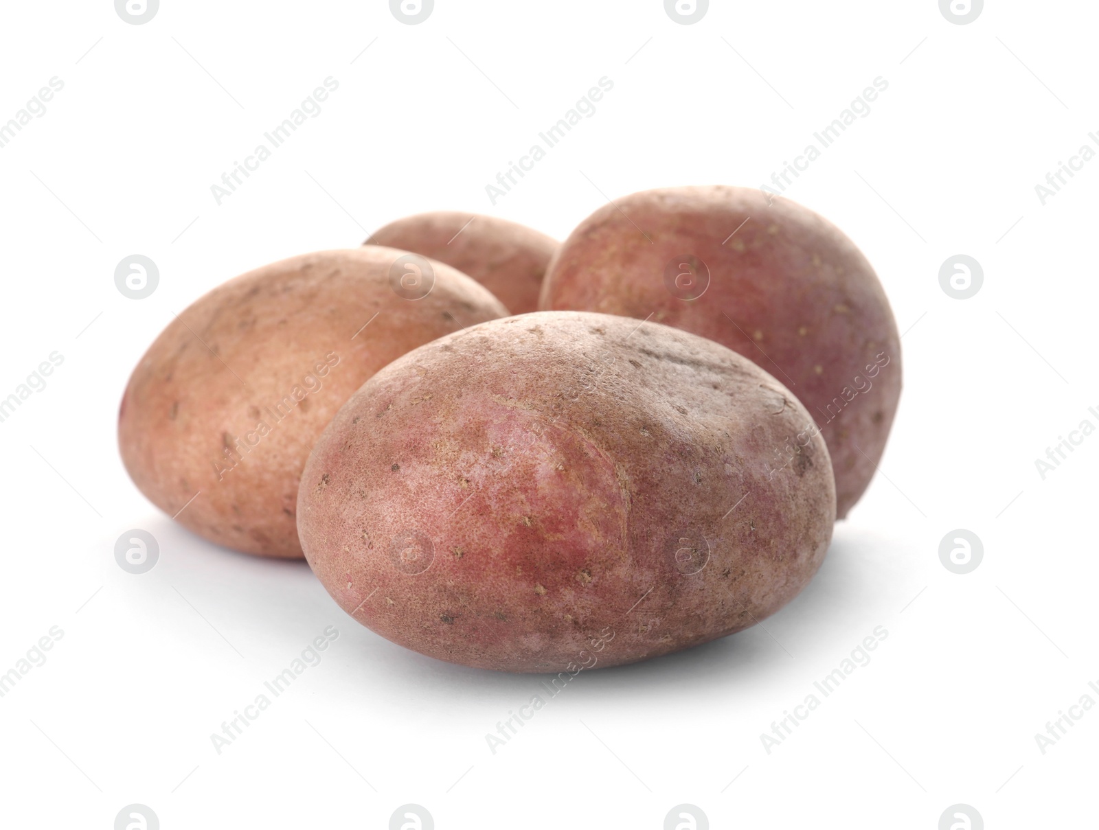 Photo of Fresh ripe organic potatoes on white background