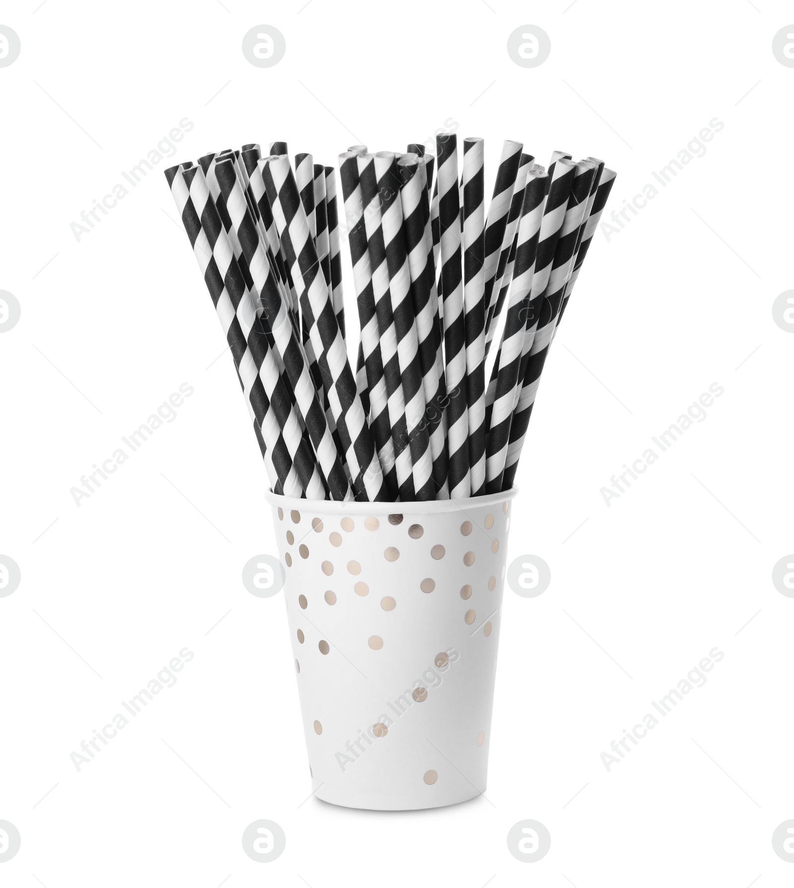 Photo of Striped paper cocktail tubes on white background