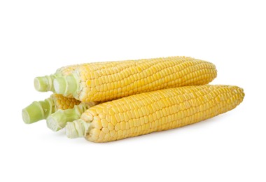 Photo of Tasty fresh corn cobs isolated on white