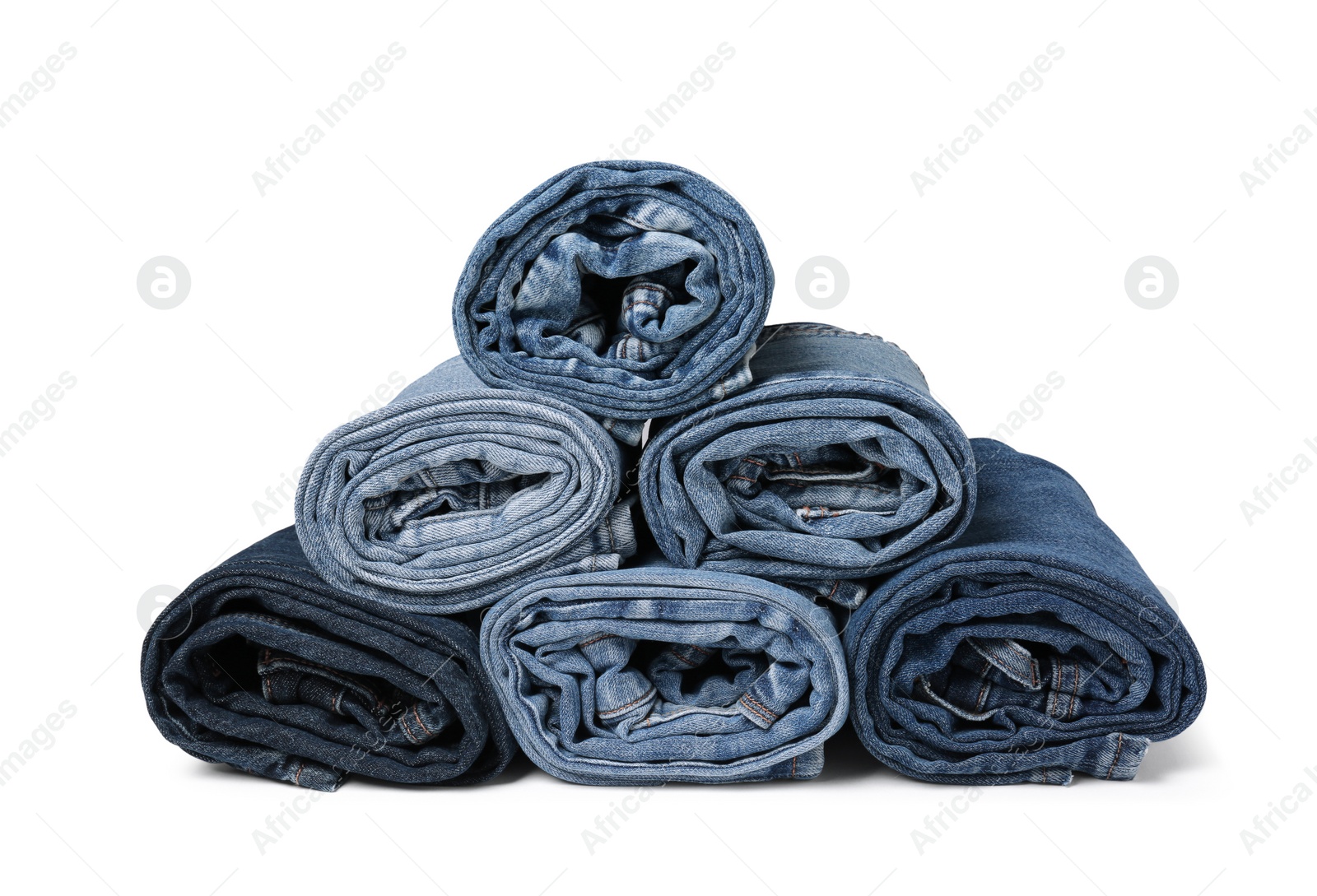 Image of Different stylish rolled jeans isolated on white