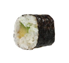 Delicious fresh sushi roll with avocado isolated on white