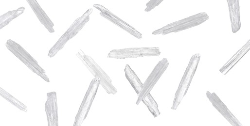 Image of Translucent menthol crystals falling on white background. Banner design