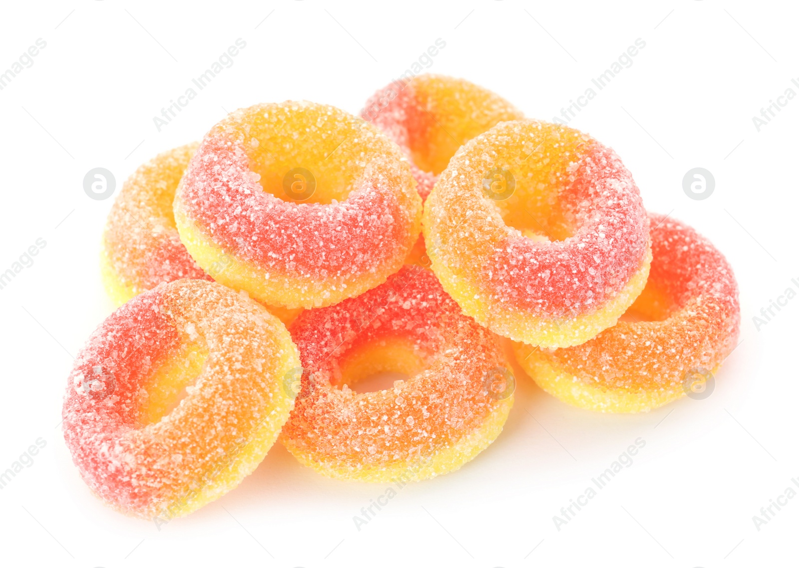Photo of Pile of delicious jelly candies on white background