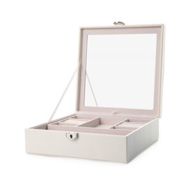 Photo of Empty stylish jewelry box isolated on white