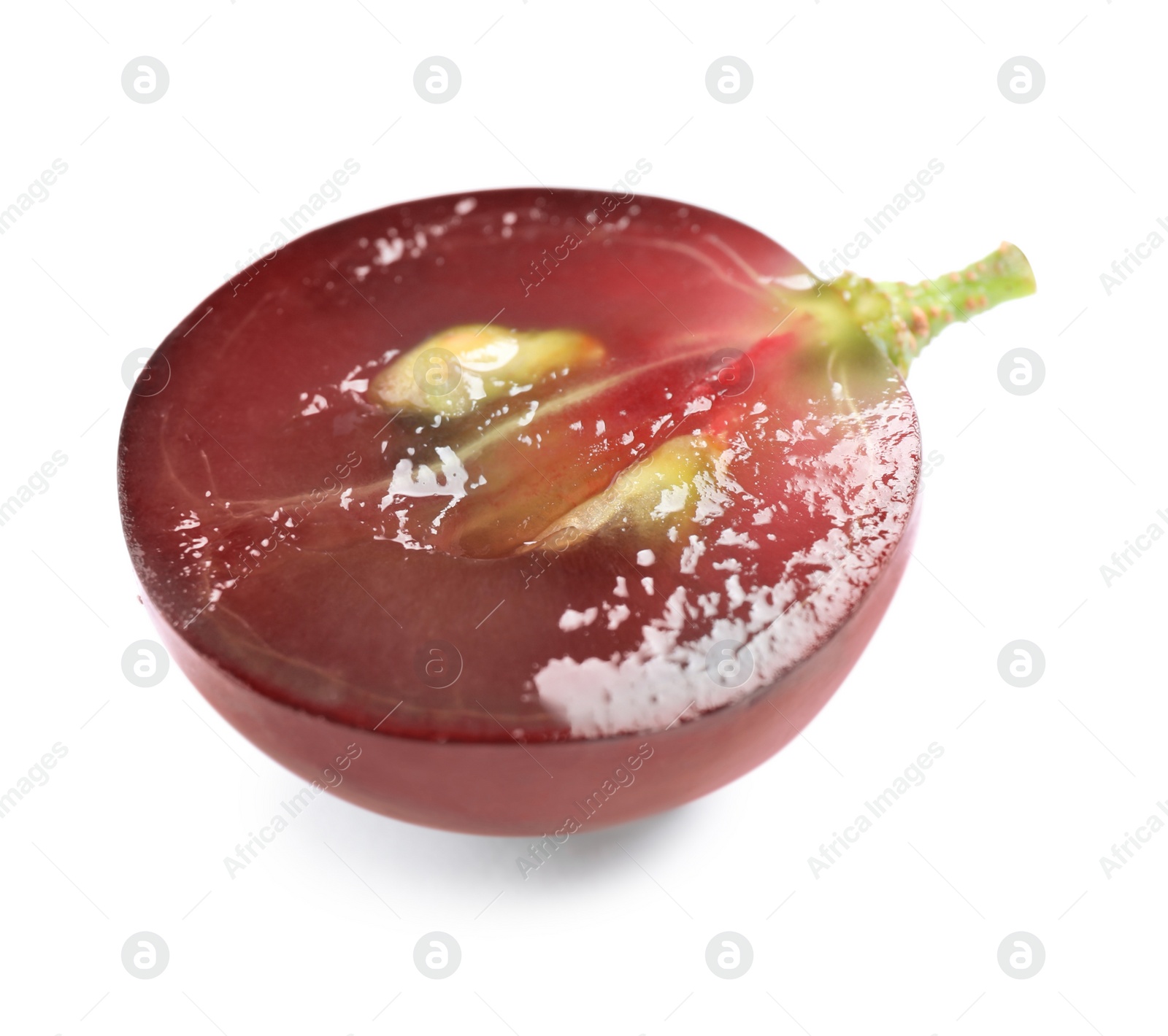 Photo of Fresh ripe cut juicy grape on white background