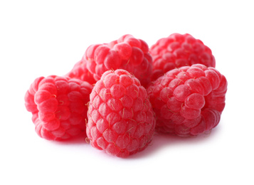 Photo of Pile of fresh ripe raspberries isolated on white