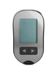 Photo of Digital glucometer on white background. Diabetes control
