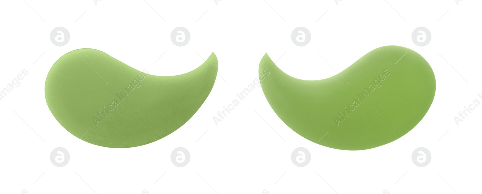 Photo of Pale green under eye patches isolated on white, top view. Cosmetic product