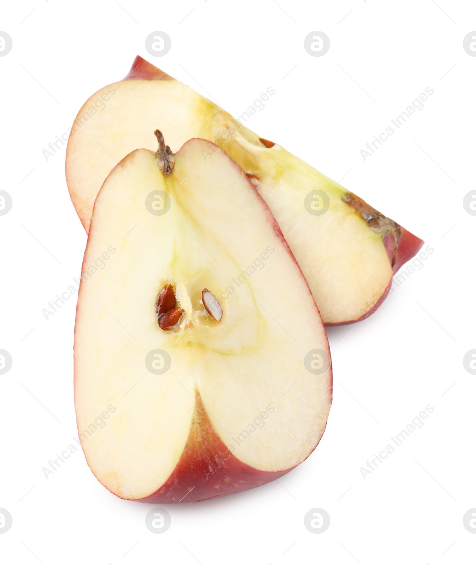 Photo of Pieces of ripe red apple isolated on white