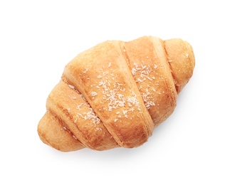 Photo of Tasty croissant on white background, top view