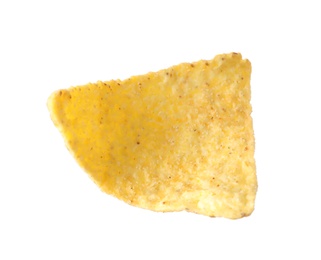 Tasty Mexican nacho chip on white background