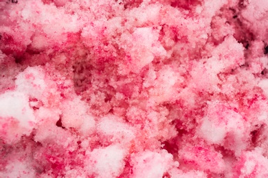 Photo of Color snow ice cream as background, closeup