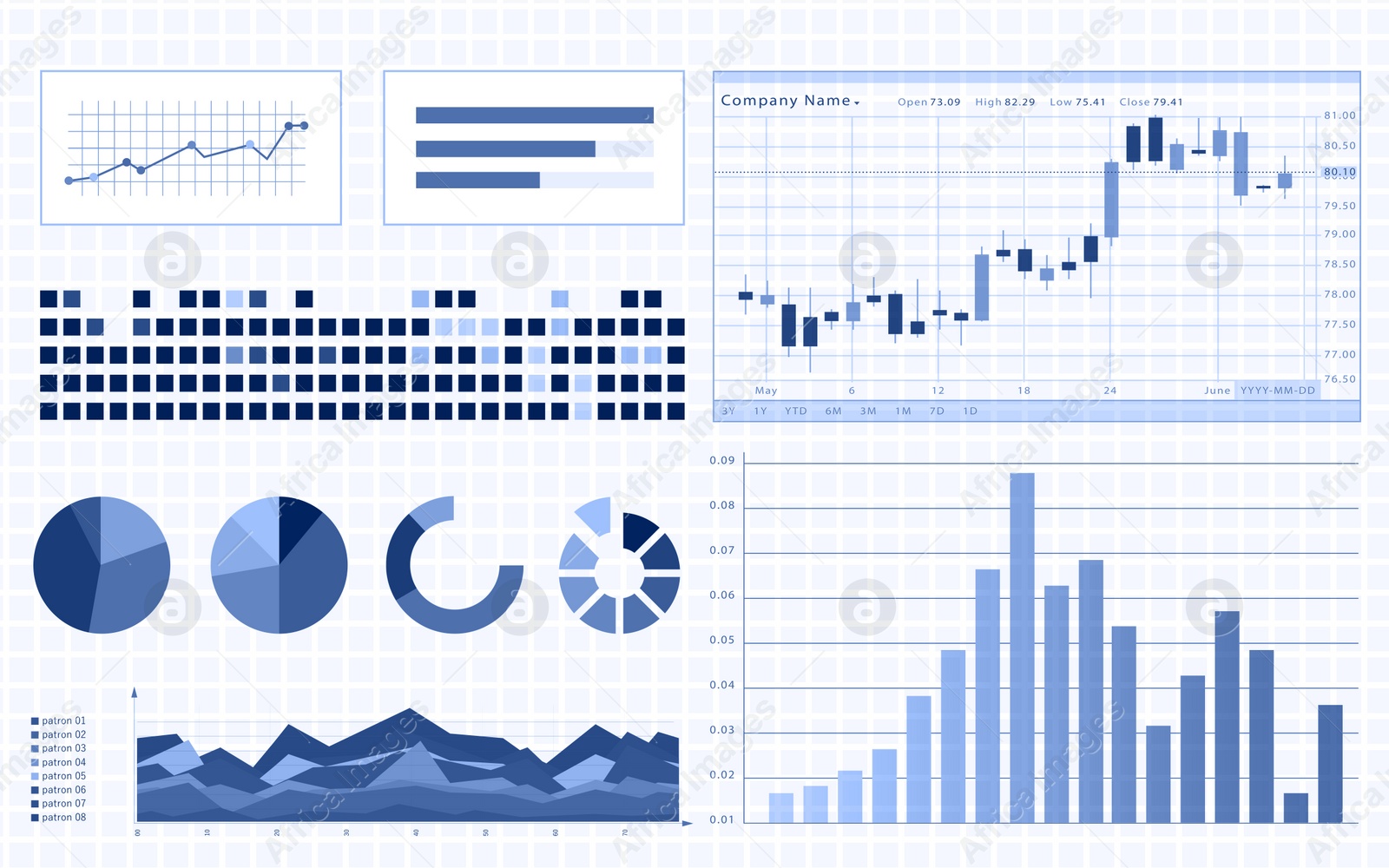 Illustration of Fintech concept.  charts and statistic information