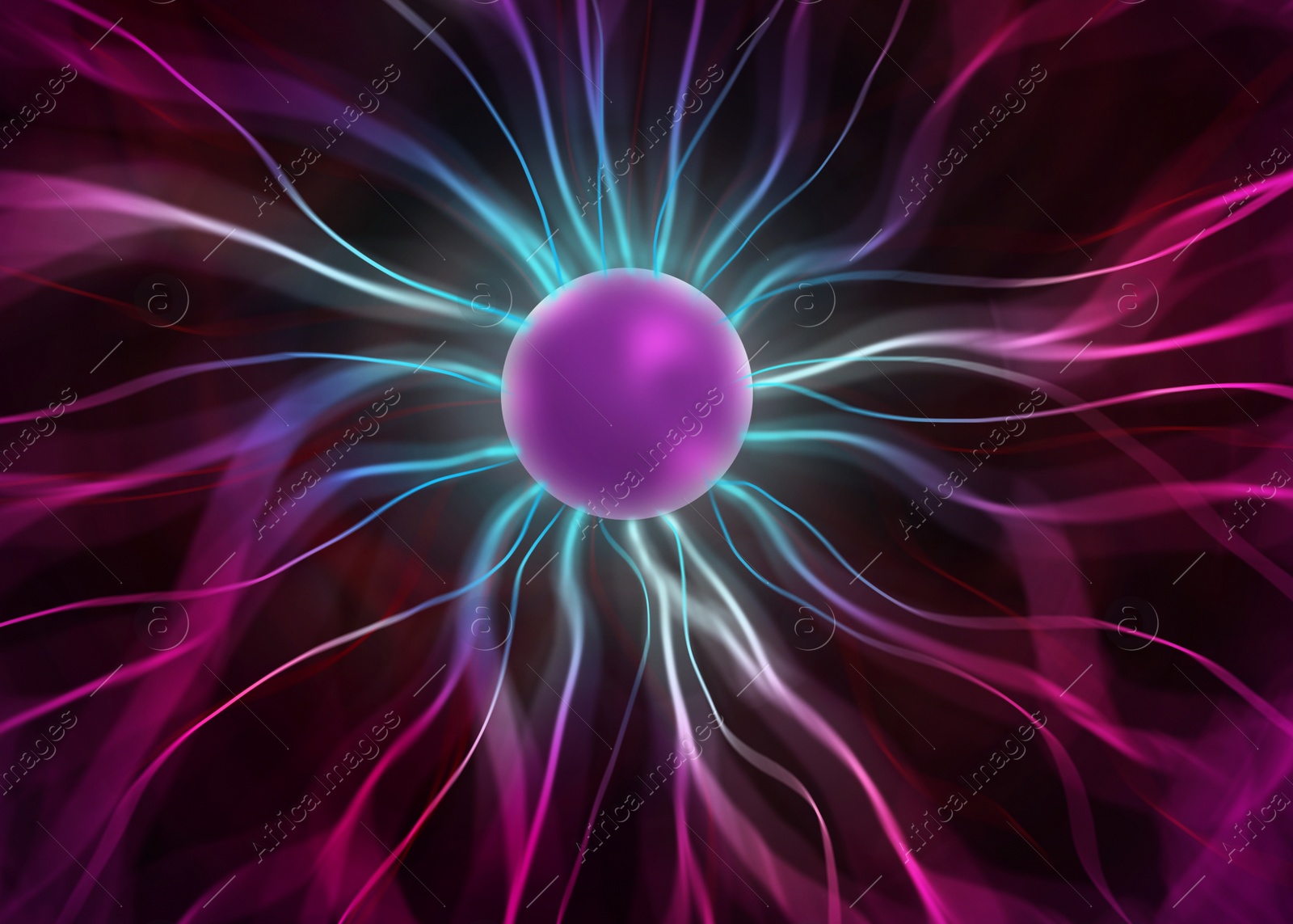 Illustration of Plasma globe on black background, illustration. Physics