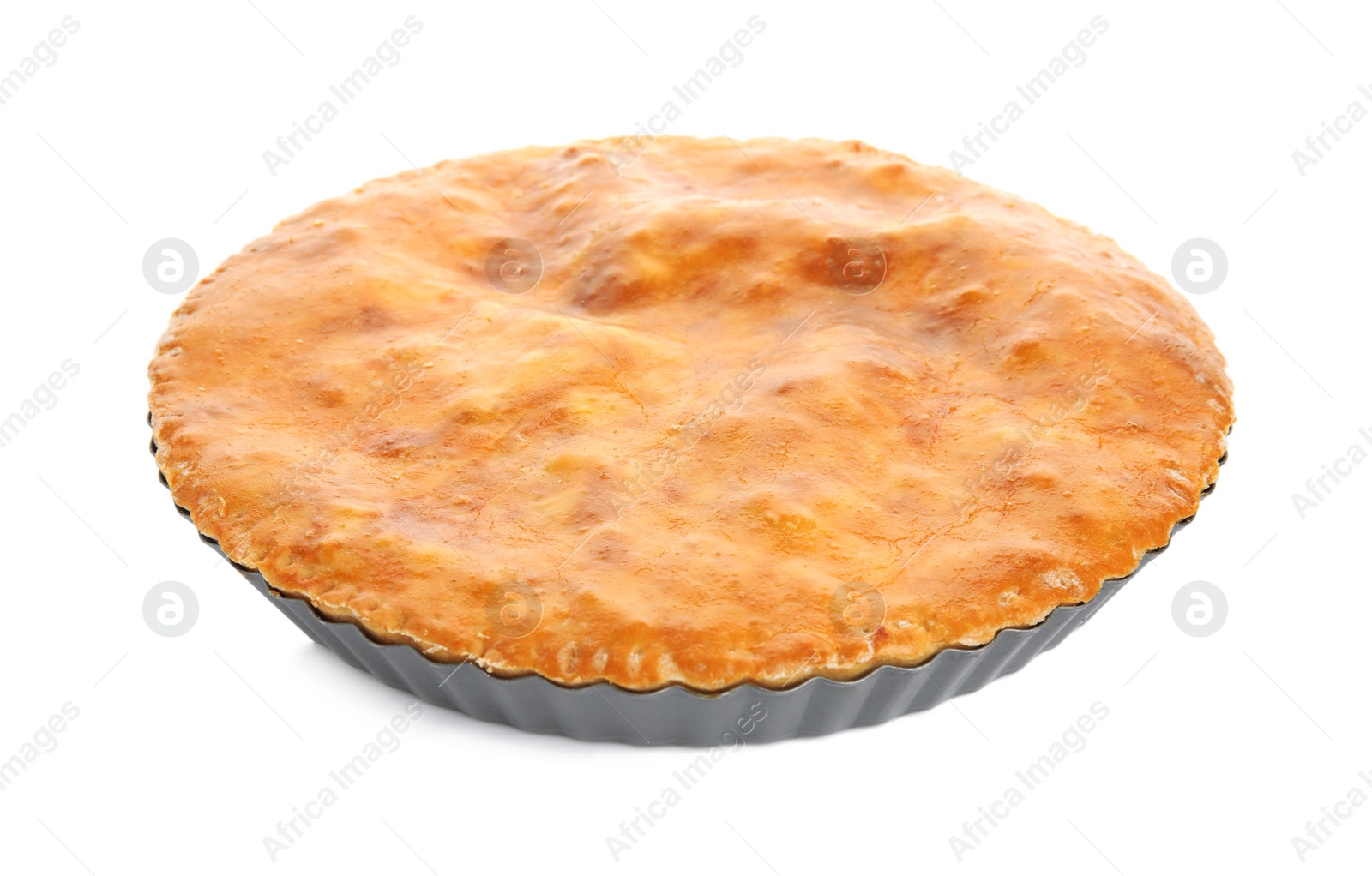 Photo of Delicious pie with meat isolated on white