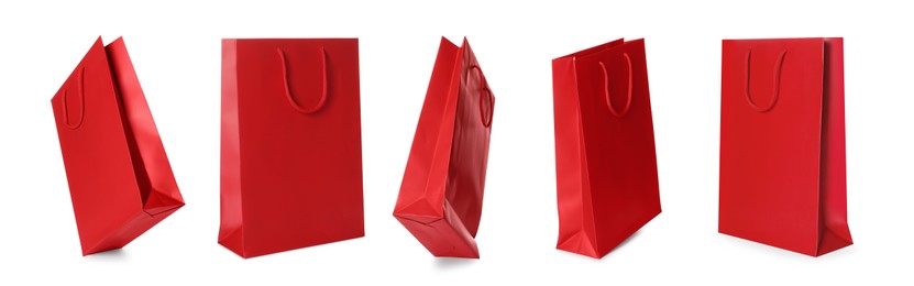 Red shopping bag isolated on white, different sides