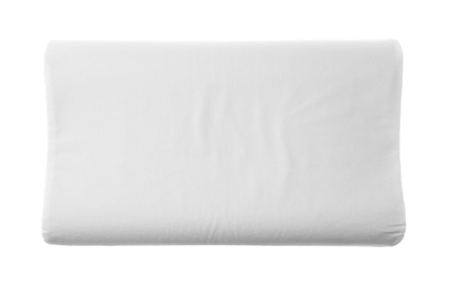 Photo of Soft bed pillow on white background