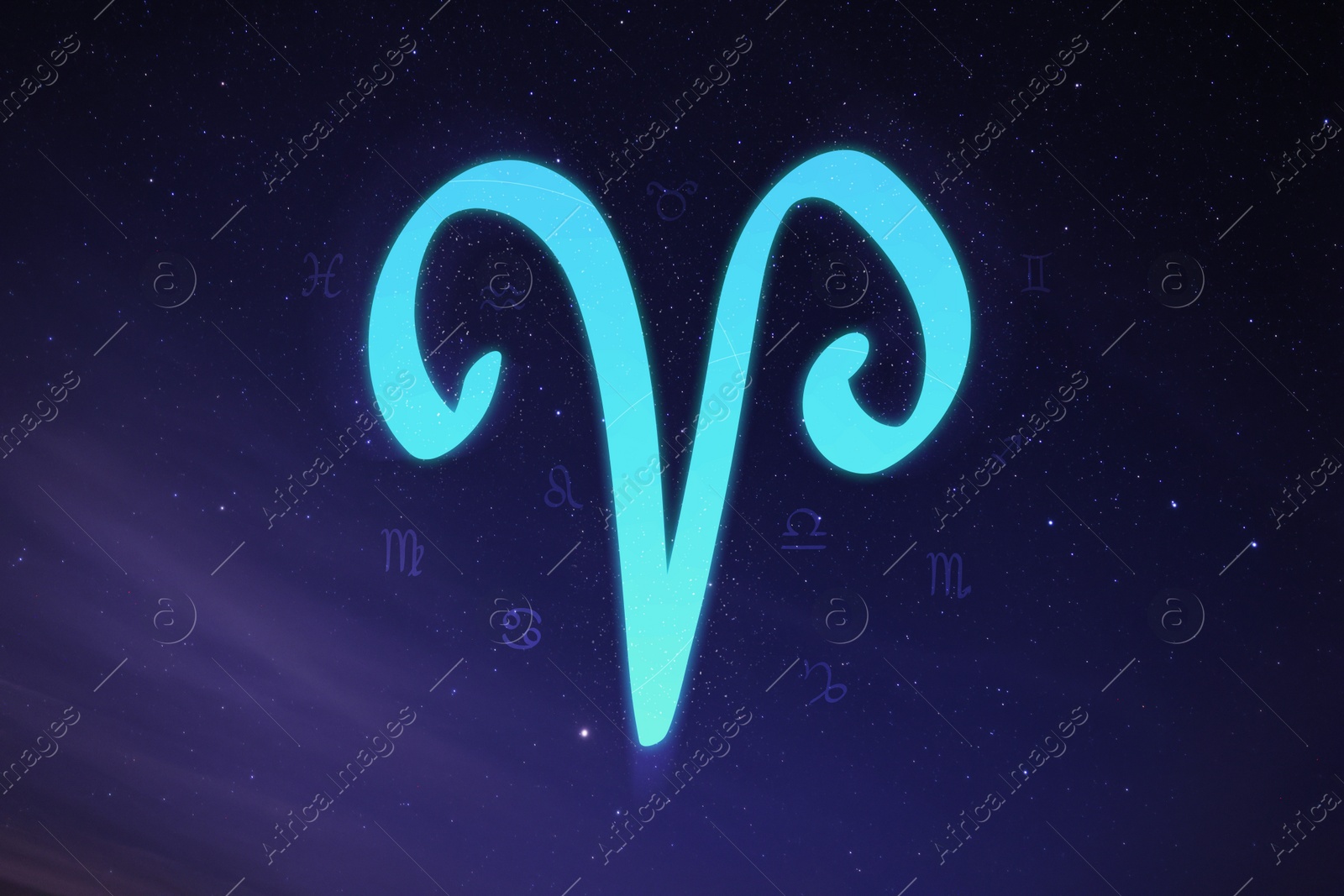 Illustration of Aries astrological sign in night sky with beautiful sky