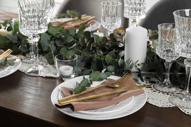 Stylish elegant table setting for festive dinner