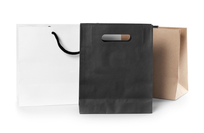 Paper shopping bags isolated on white. Mock up for design