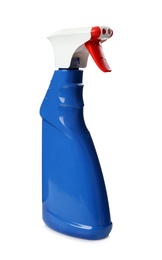 Photo of Blue spray bottle of cleaning product isolated on white