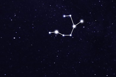 Illustration of Sagittarius (Archer) constellation. Stick figure pattern in dark night sky
