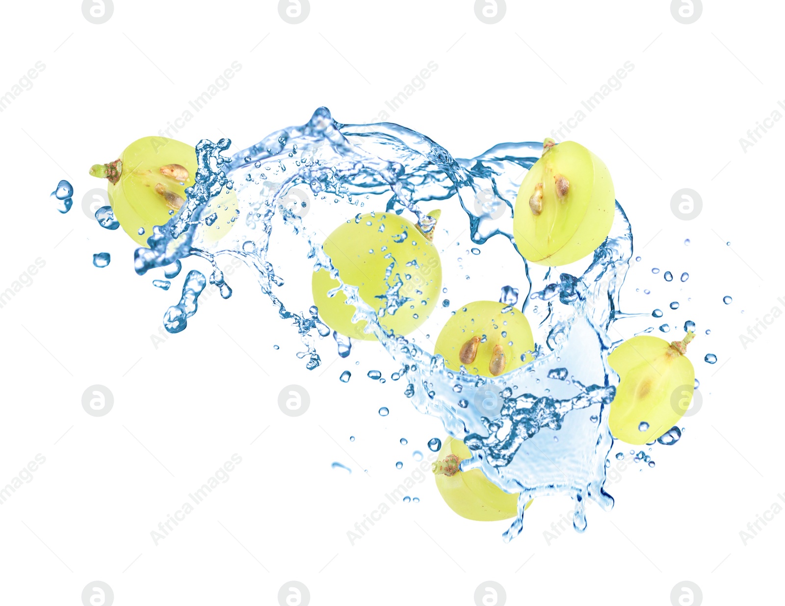 Image of Grapes with water splash on white background