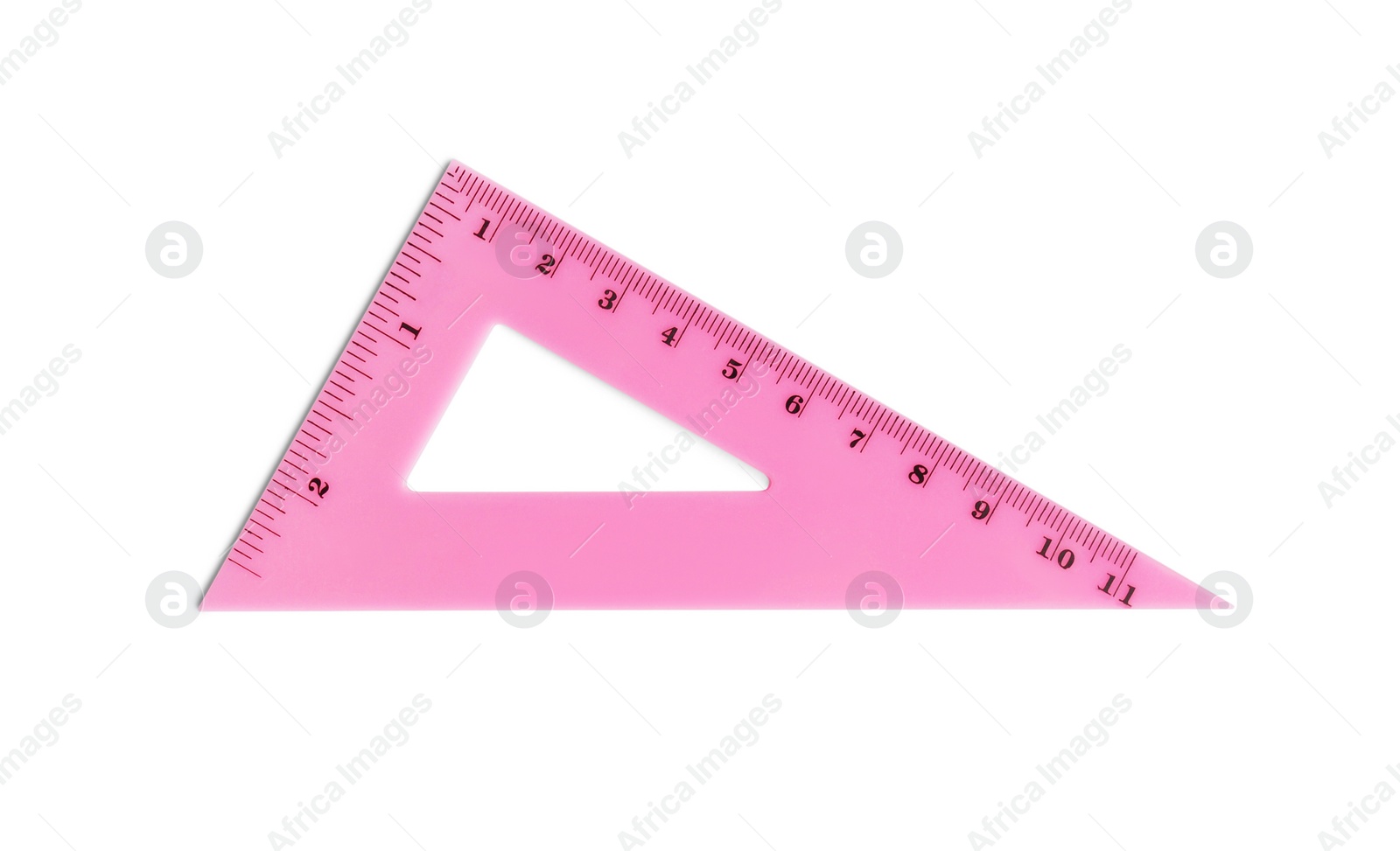 Photo of Triangle with measuring length markings isolated on white, top view