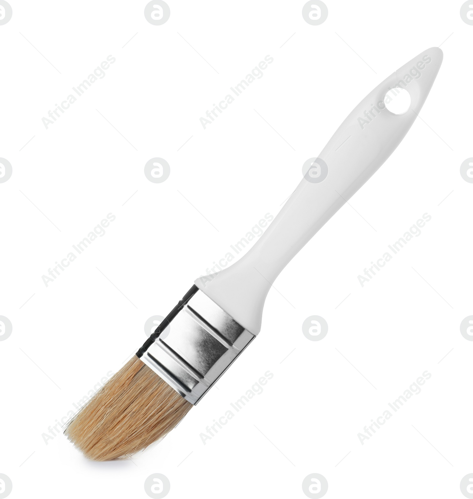 Photo of New paint brush on white background. Decorating tool