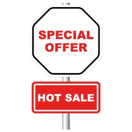 Road signpost with words Special Offer, Hot Sale on white background