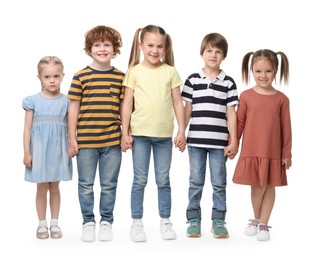 Full length portrait with group of cute children on white background