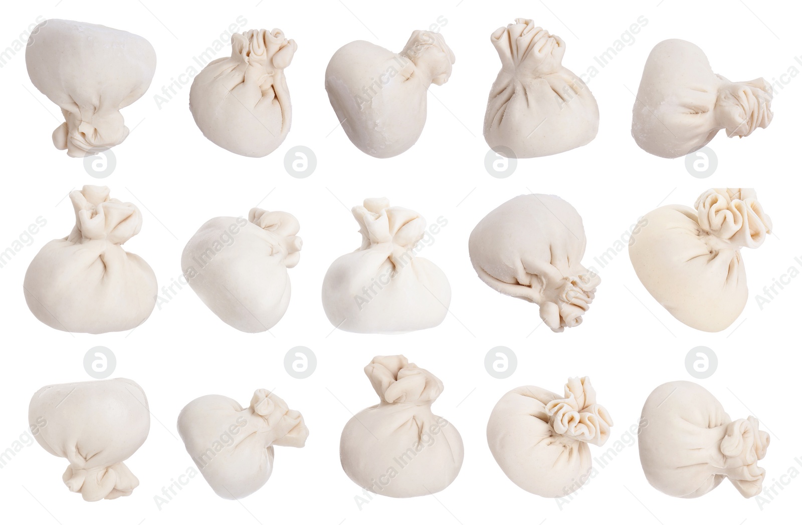 Image of Uncooked khinkalis (dumplings) isolated on white, set