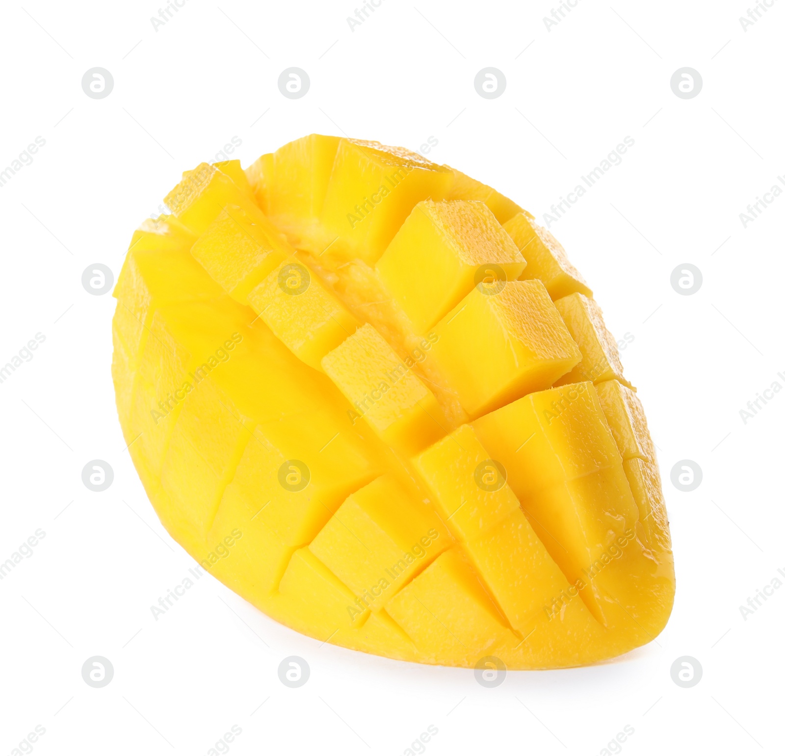 Photo of Fresh juicy mango half on white background