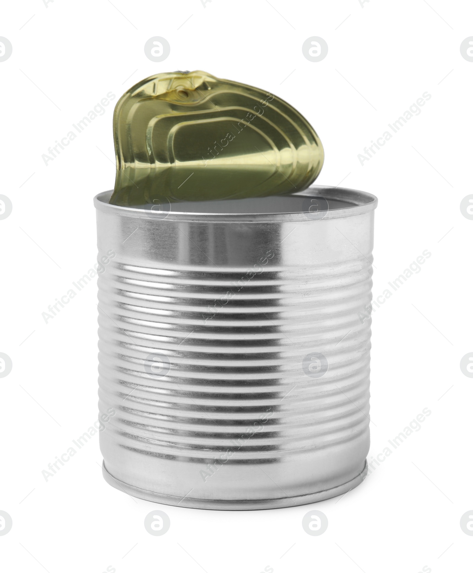 Photo of One open tin can isolated on white