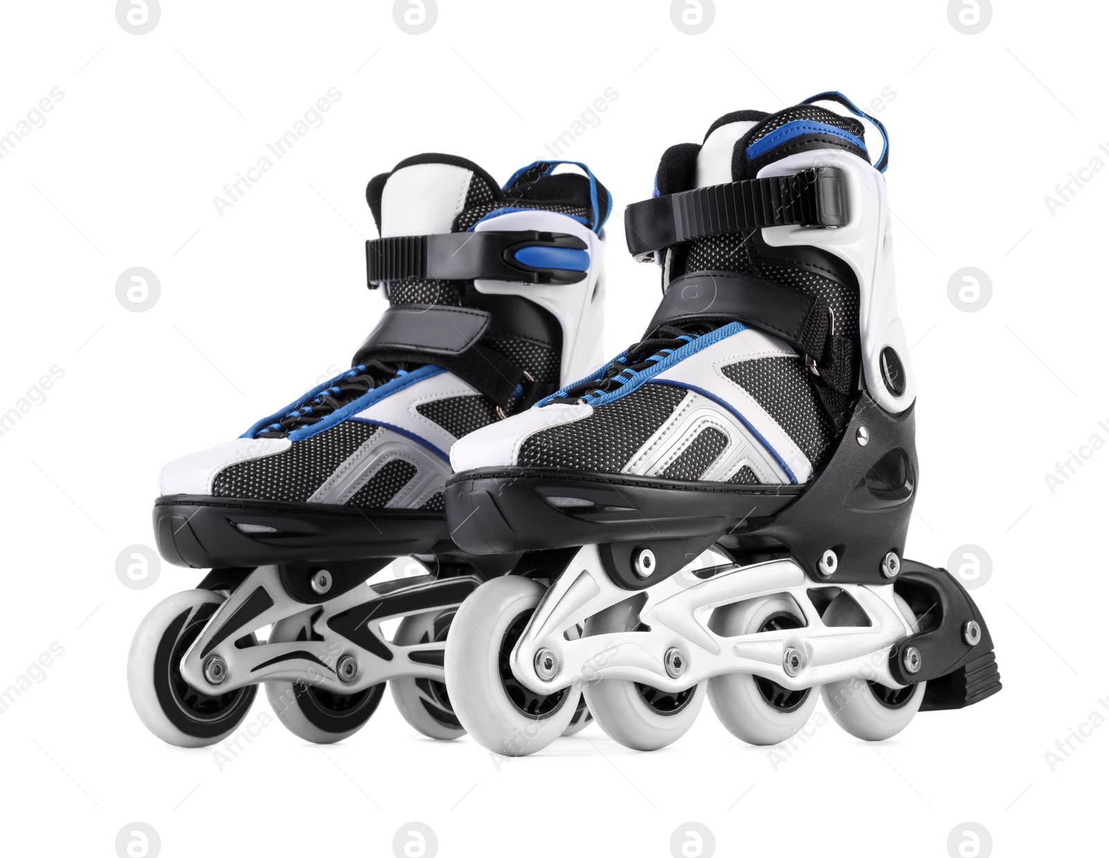 Photo of Pair of roller skates isolated on white. Sports equipment