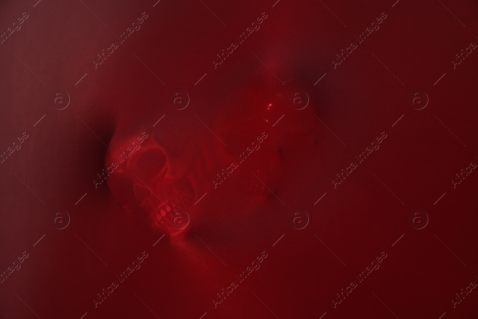 Photo of Silhouette of creepy ghost with skulls behind red cloth