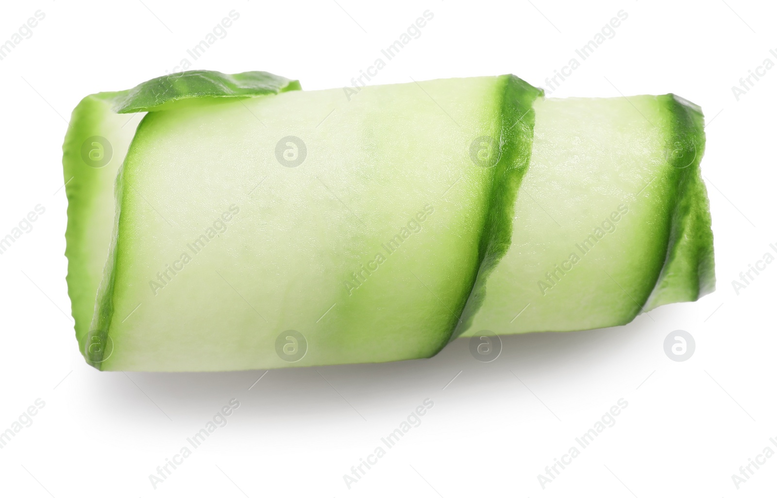 Photo of Slice of fresh cucumber isolated on white, top view