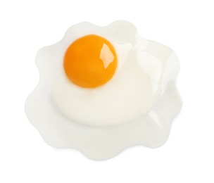 Image of Tasty fried chicken egg isolated on white, top view