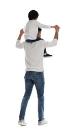 Photo of Little boy with his father on white background