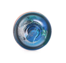 Photo of One can of bright spray paint isolated on white, top view