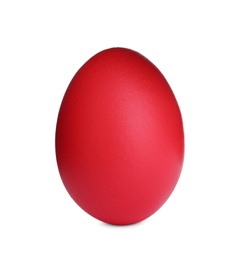 Photo of Painted red egg isolated on white. Happy Easter