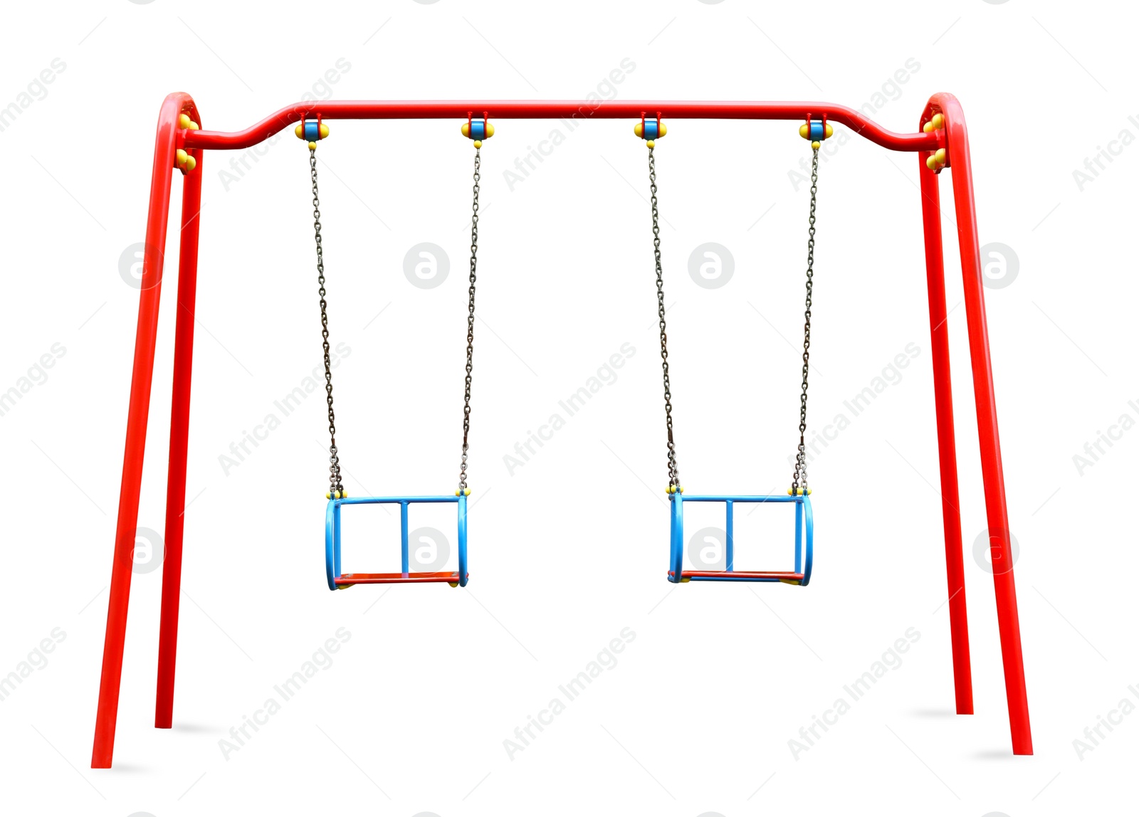 Image of Colorful swings isolated on white. Modern playground equipment